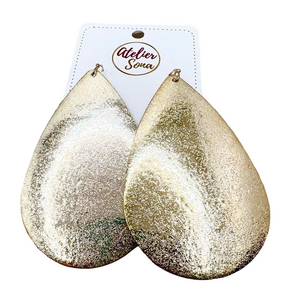 New Atelier Sona Gold Tone Metallic Teardrop Leaf Dangle Earrings